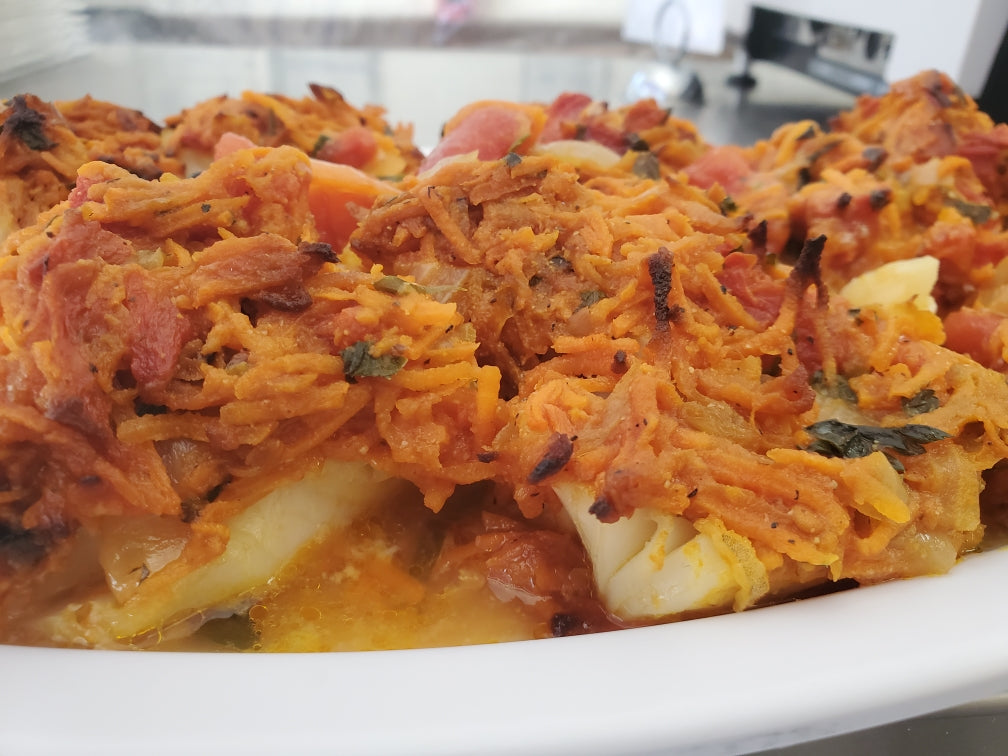Hake (Cod) Baked Under Vegetables - Portion