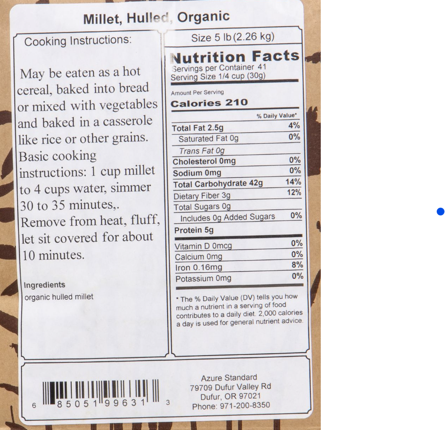 Millet - Hulled Organic Grain - 2lb